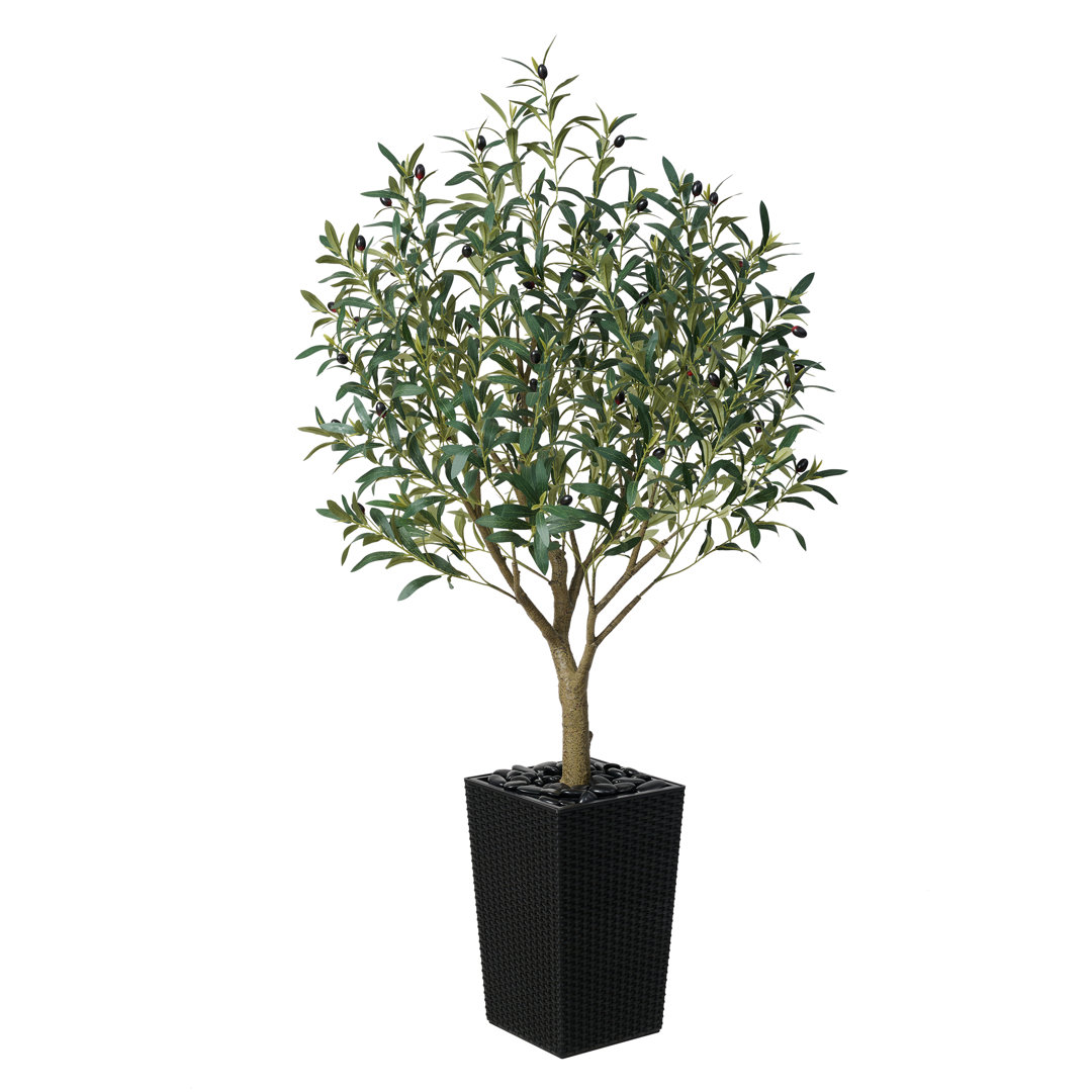 Altera UV Resistant Artificial Olive Tree for Indoor & Outdoor Decor, Large Plastic Base with Pebbles